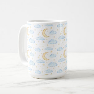 Watercolor Moon Stars and Clouds Pattern Coffee Mug