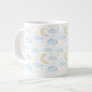 Watercolor Moon Stars and Clouds Pattern Large Coffee Mug
