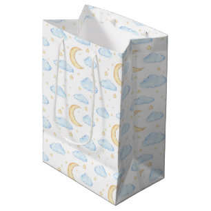 Watercolor Moon Stars and Clouds Pattern Medium Gift Bag