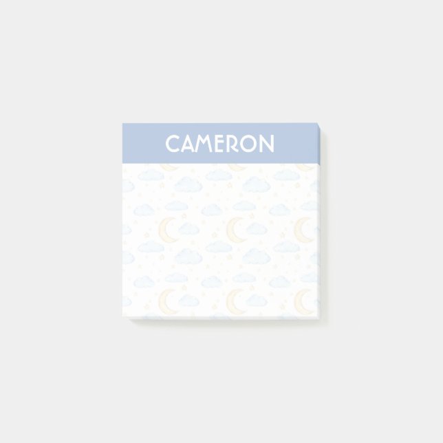 Watercolor Moon Stars and Clouds Pattern Post-it Notes (Front)