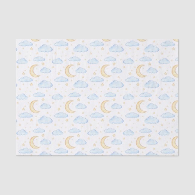 Watercolor Moon Stars and Clouds Pattern Tissue Paper (Front)