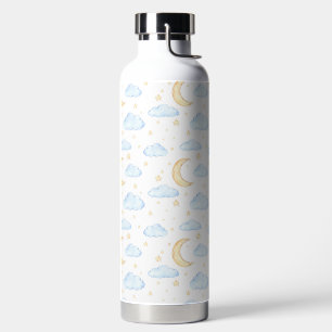 Watercolor Moon Stars and Clouds Pattern Water Bottle