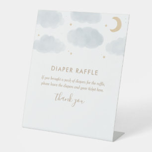 Watercolor Moon Stars Baby Shower Diaper Raffle Pedestal Sign