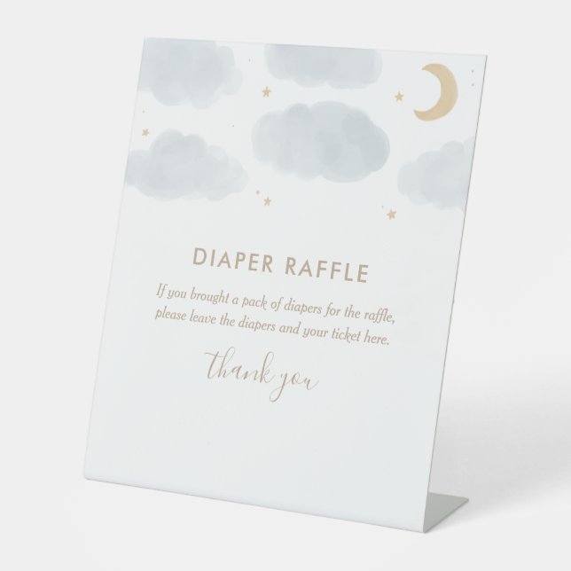 Watercolor Moon Stars Baby Shower Diaper Raffle Pedestal Sign (Front)