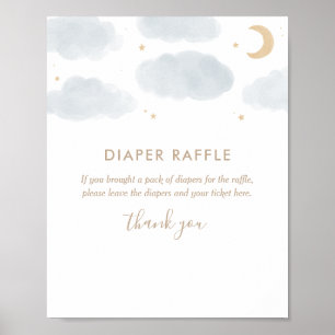 Watercolor Moon Stars Baby Shower Diaper Raffle Poster