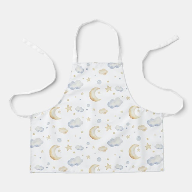 Watercolor Moon Stars & Cloud Pattern Apron (Front)