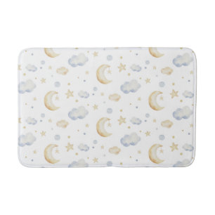 Watercolor Moon Stars & Cloud Pattern Bath Mat