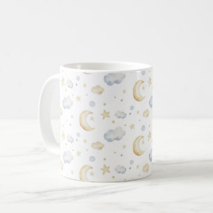 Watercolor Moon Stars & Cloud Pattern Coffee Mug