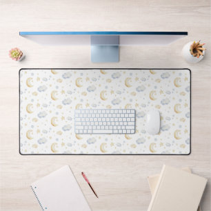 Watercolor Moon Stars & Cloud Pattern Desk Mat