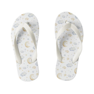 Watercolor Moon Stars & Cloud Pattern Kid's Jandals