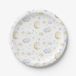 Watercolor Moon Stars & Cloud Pattern Paper Plate