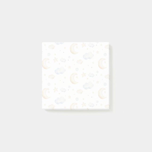 Watercolor Moon Stars & Cloud Pattern Post-it Notes (Front)