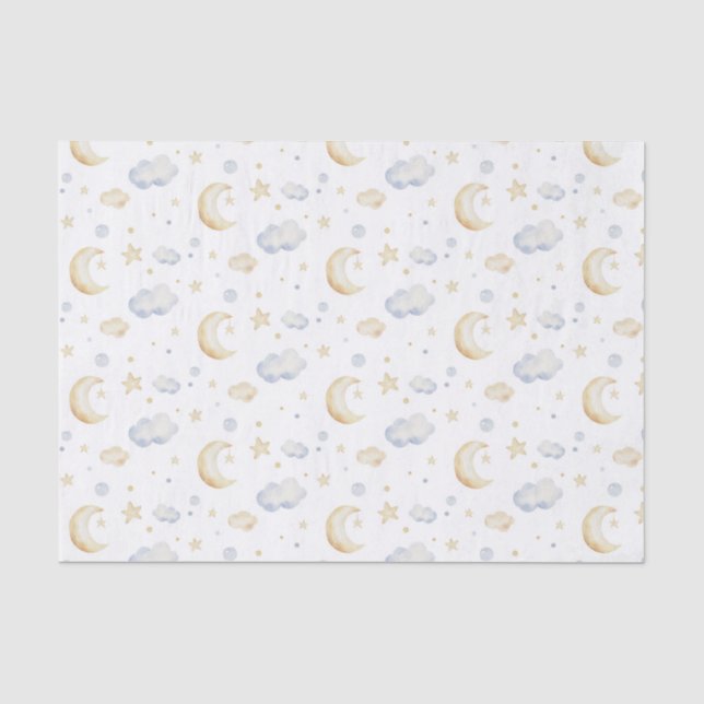 Watercolor Moon Stars & Cloud Pattern Tissue Paper (Front)