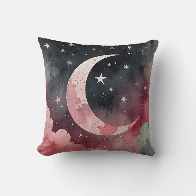 Watercolor Moon Stars Cushion (Front)