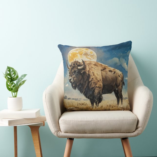 Watercolor Moonlit Bison Cushion (Chair)
