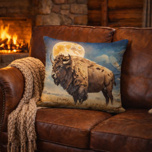 Watercolor Moonlit Bison Cushion