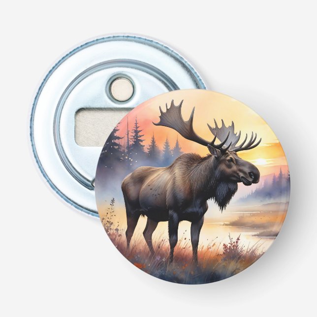 Watercolor Moose at Sunrise Bottle Opener (Front)