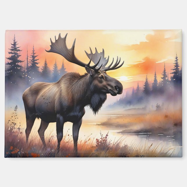 Watercolor Moose at Sunrise Magnet (Front)