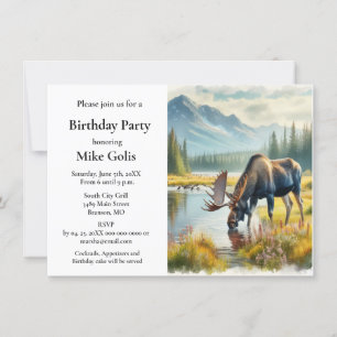  Watercolor Moose Birthday Party Invitation