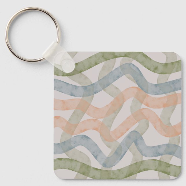 Watercolor Mopping Brushstrokes Pattern In Pastel Key Ring (Front)