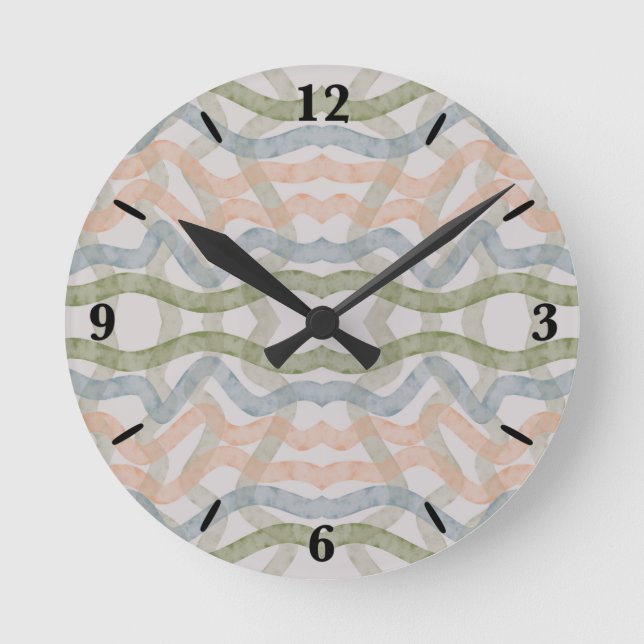 Watercolor Mopping Brushstrokes Pattern In Pastel Round Clock (Front)