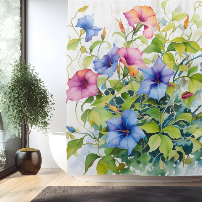 Watercolor Morning Glory Magic Shower Curtain (Creator Uploaded)