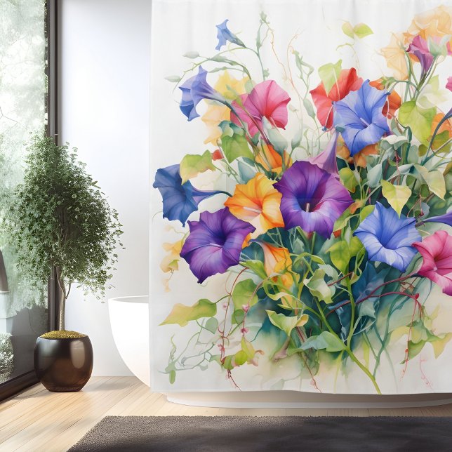 Watercolor Morning Glory Magic Shower Curtain (Creator Uploaded)