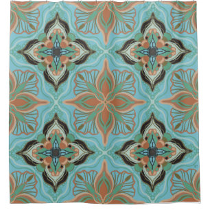 Watercolor Moroccan Blue Floral  Shower Curtain