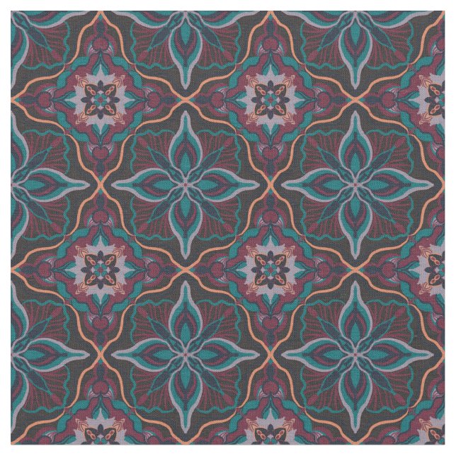 Watercolor Moroccan Boho Geometric Tile Fabric (Close Up)