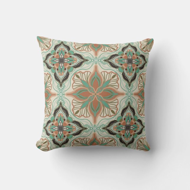 Watercolor Moroccan Floral Tile  Cushion (Front)