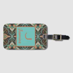 Watercolor Moroccan Floral Tile Personalised   Luggage Tag