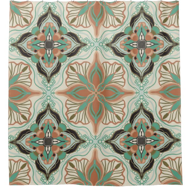 Watercolor Moroccan Floral Tile   Shower Curtain (Front)