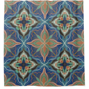 Watercolor Moroccan Marrakech Floral Tile Shower Curtain