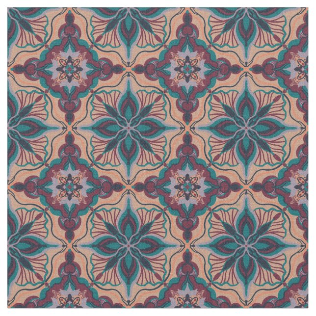 Watercolor Moroccan Pastel Geometric Tile Fabric (Close Up)