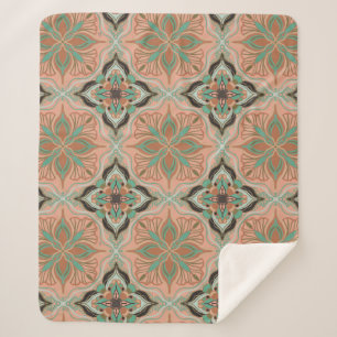 Watercolor Moroccan Pink Floral  Sherpa Blanket