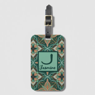 Watercolor Moroccan Teal Floral Luggage Tag