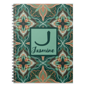 Watercolor Moroccan Teal Floral  Notebook