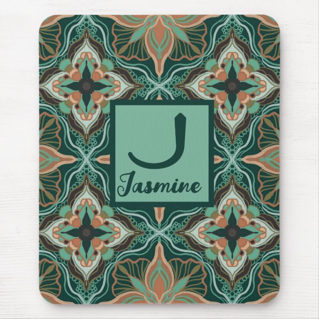 Watercolor Moroccan Teal Floral Personalised  Mouse Pad (Front)