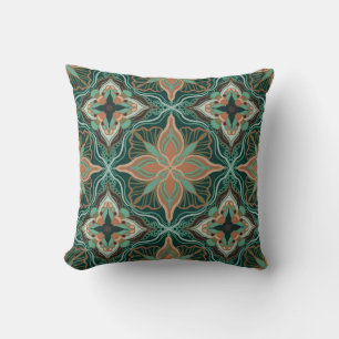 Watercolor Moroccan Teal Floral Tile Cushion