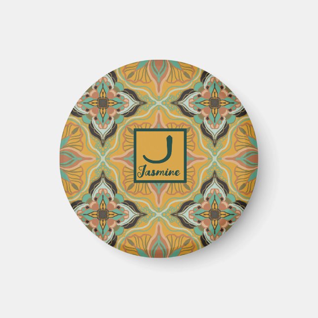 Watercolor Moroccan Yellow Floral  Magnet (Front)