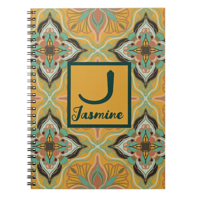 Watercolor Moroccan Yellow Floral Personalised  Notebook (Front)