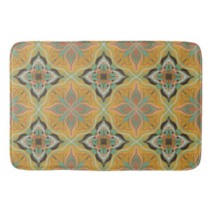 Watercolor Moroccan Yellow Floral Tile Bath Mat