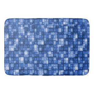 Watercolor Mosaic Tiles Shades of Cobalt Blue Bath Mat