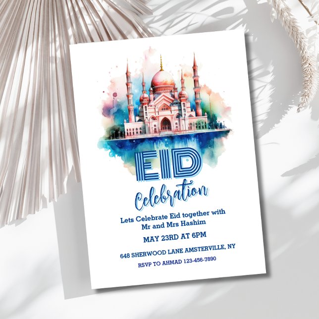  Watercolor Mosque  Eid Party Invitation (Creator Uploaded)