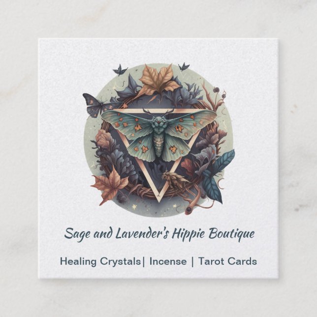 Watercolor Moth Square Business Card (Front)