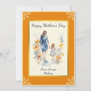Watercolor Mother And Daughter Mother's Day Flat Card