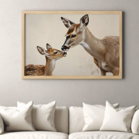 Watercolor Mother Deer and Fawn Nature Art