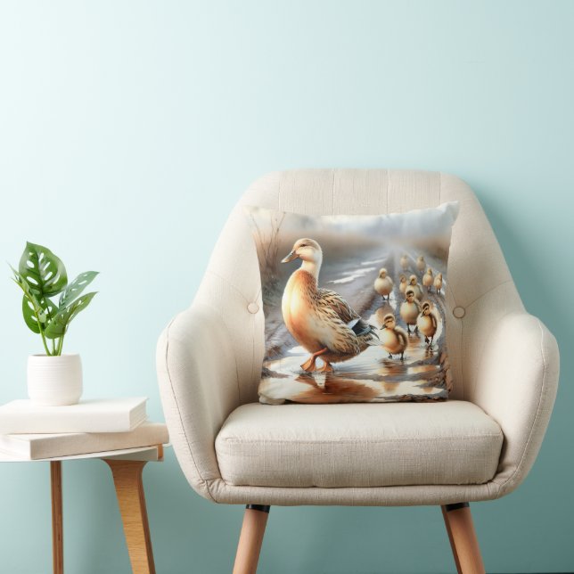 Watercolor Mother Duck With Ducklings Cushion (Chair)