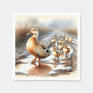 Watercolor Mother Duck With Ducklings Napkin