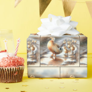 Watercolor Mother Duck With Ducklings Wrapping Paper